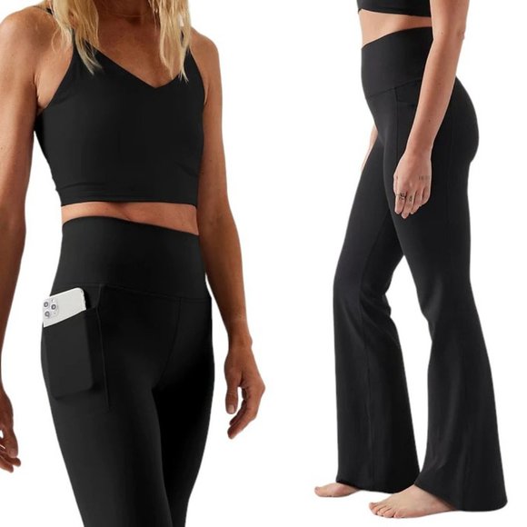Athleta Pants - Athleta Salutation Stash Flare Pants Black Wide Leg Athletic High Waist Medium
